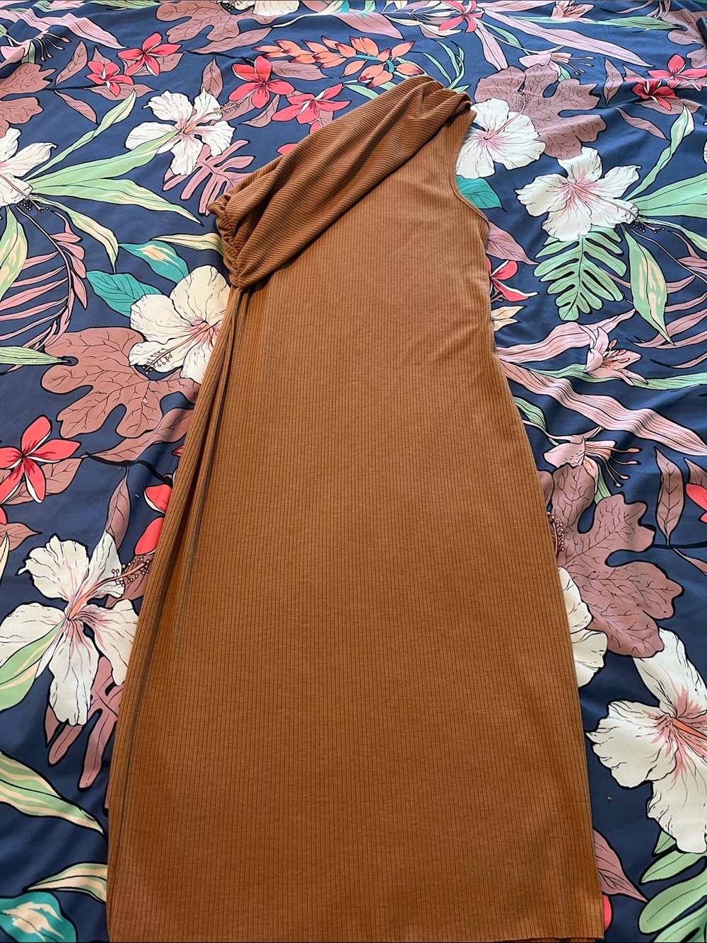 House of Harlow 1960 One-Shoulder Ribbed Dress in Brown